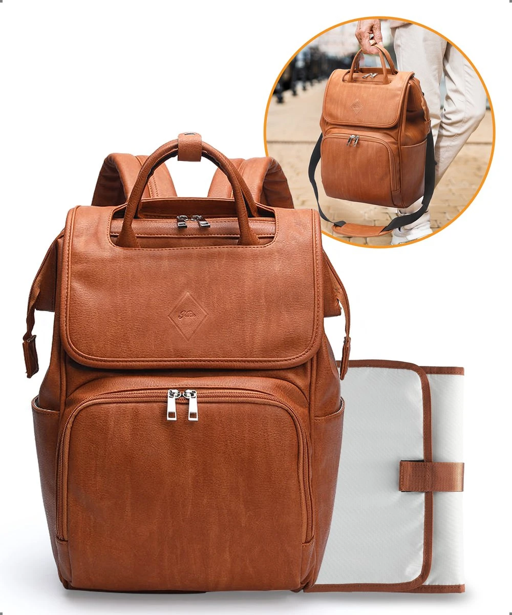 JeRie Luiertas Rugzak – Verschoonmatje – Verzorgingstas – Luiertassen – Met Kinderwagen Haken - Bruin 3 JeRie Luiertas Rugzak – Verschoonmatje – Verzorgingstas – Luiertassen – Met Kinderwagen Haken - Bruin