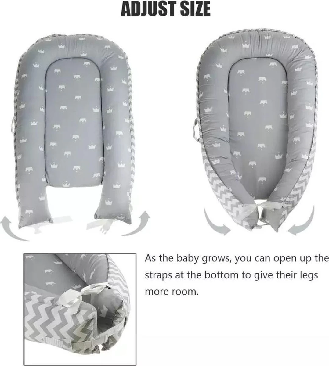 Buxibo Babynestje - Omkeerbare Babynest - Co-Sleeper/Bedbumper - Veilig Slapen - 88x53cm - Grijs 6 Buxibo Babynestje - Omkeerbare Babynest - Co-Sleeper/Bedbumper - Veilig Slapen - 88x53cm - Grijs - Afbeelding 4