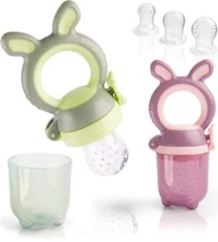 2 Fruit Teats Baby Bunny + 6 Siliconen Spenen In 3 Maten + 1 Baby Tandenborstel - BPA-vrije Fopspeen Voor Fruit Groente Pap Babyvoeding (2-Pack+Tandenborstel)