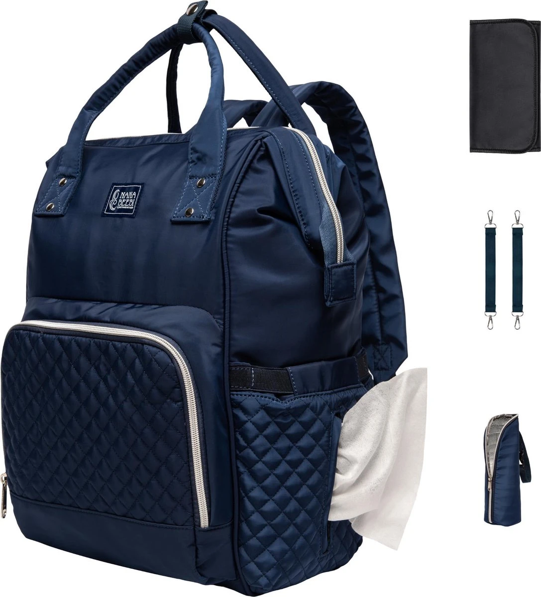 NanaBeebi Luiertas - Rugzak - Met Isoleervak - Blauw- Inclusief Flessenwarmhouder En Kinderwagenhaken 3 NanaBeebi Luiertas - Rugzak - Met Isoleervak - Blauw- Inclusief Flessenwarmhouder En Kinderwagenhaken