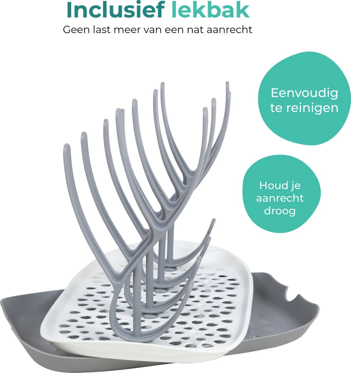 Nutrea EasyDry – Flessen Droogrek Baby – Afdruiprek Babyfles – Droogrek Voor Flessen – Inclusief Lekbak – Grijs/Wit 4 Nutrea EasyDry – Flessen Droogrek Baby – Afdruiprek Babyfles – Droogrek Voor Flessen – Inclusief Lekbak – Grijs/Wit - Afbeelding 2