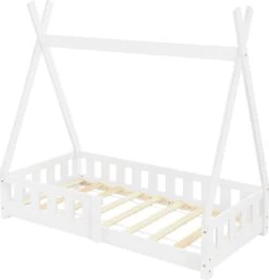 ML-Design Kinderbed Tipi 70x140 Cm Wit Met Uitvalbeveiliging En Lattenbodem, Gemaakt Van Grenen Hout, Indianenbed Van Massief Hout Voor Meisjes & Jongens, Huisbed Met Hek Kinderhuisje Jeugdbed -Winkel Voor Babyproducten 1153x1200 4