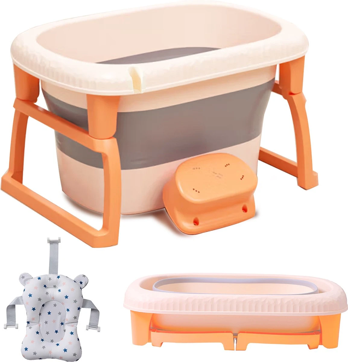 K IKIDO Babybadje - Bad Baby - Opvouwbare Babybadje - Babybadkuip - Met Steunkussen & Badkruk - Opvouwbaar Bad Kinderen - Bath Bucket - Oranje 11 K IKIDO Babybadje - Bad Baby - Opvouwbare Babybadje - Babybadkuip - Met Steunkussen & Badkruk - Opvouwbaar Bad Kinderen - Bath Bucket - Oranje - Afbeelding 9