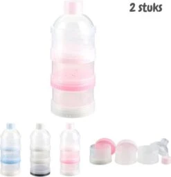 2x Poedertoren - Roze - Toren Melkpoeder Doseerdoosjes - Bewaarbakjes – Voedingstoren - Baby - Melktoren Reisbox - Babyvoeding