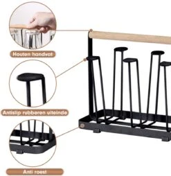 Flessenrek - Droogrek Babyfles - Flessen Rek Baby - Flessendroogrek - Afdruiprek - Afwasrek - Flessenrekje - Lekbak - Égouttoir - Zwart Met Houten Handvat - Vetalo -Winkel Voor Babyproducten 1167x1200 2