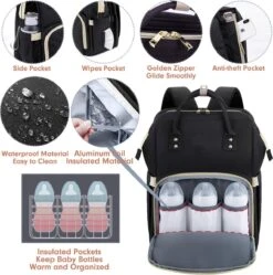 Merkloos Luiertas - Luier- En Verzorgingstas - Baby Rug Tas Met Isoleervak - Kerstcadeau Diaper Backpack Bag - Reis Rugzak Inclusief Buggy En Kinderwagen Haken - Grote Capaciteit - Unisex/Jongens/Meisjes - Zwart -Winkel Voor Babyproducten 1191x1200 18