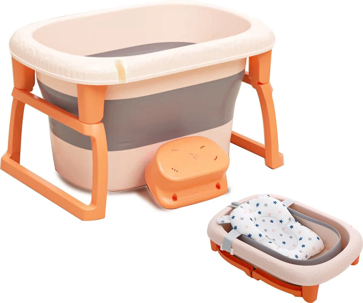 K IKIDO Babybadje - Bad Baby - Opvouwbare Babybadje - Babybadkuip - Met Steunkussen & Badkruk - Opvouwbaar Bad Kinderen - Bath Bucket - Oranje 3 K IKIDO Babybadje - Bad Baby - Opvouwbare Babybadje - Babybadkuip - Met Steunkussen & Badkruk - Opvouwbaar Bad Kinderen - Bath Bucket - Oranje