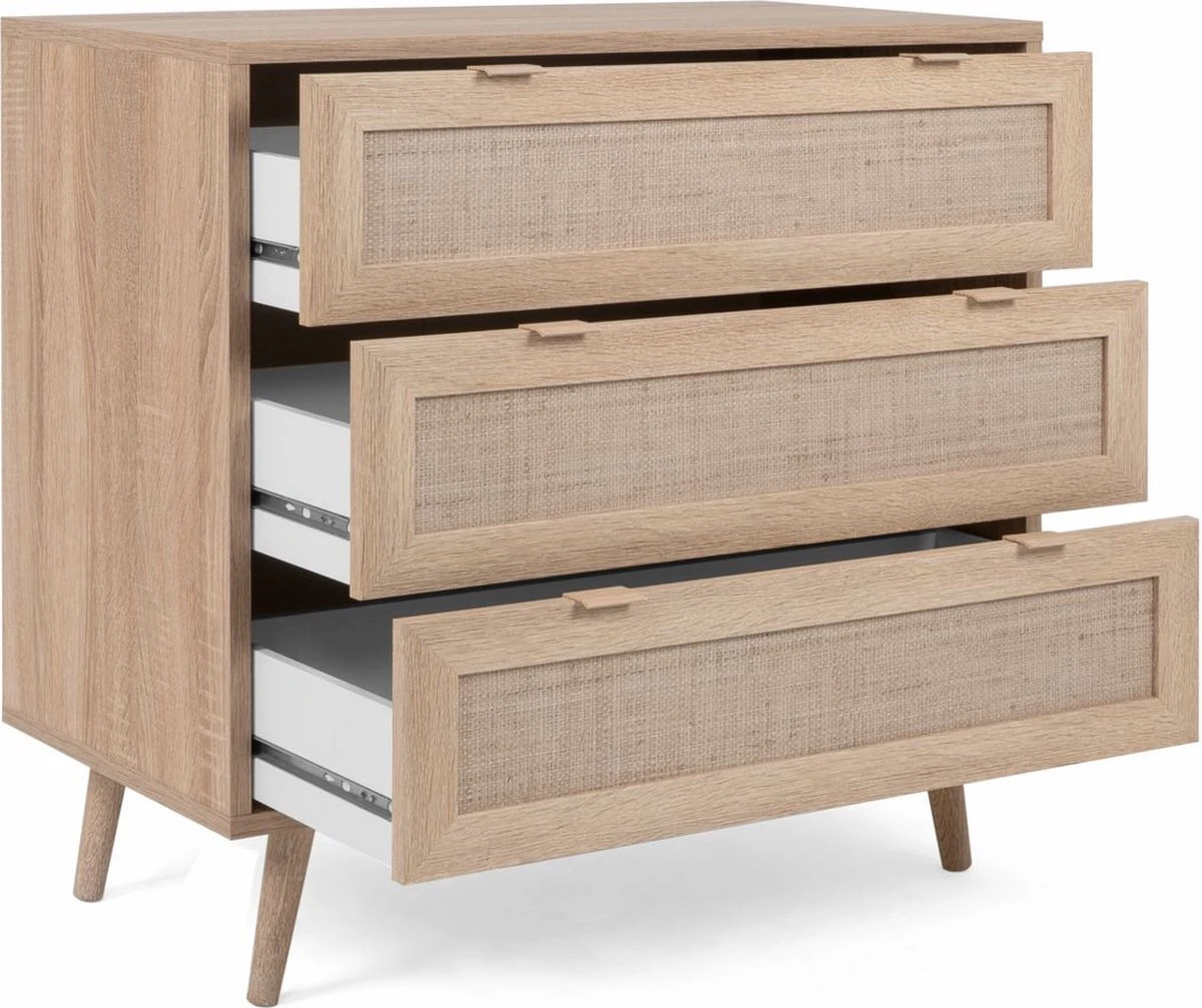 Commode 3 Tiroirs L80 Cm - Impression Rotin - Bali 17 Commode 3 Tiroirs L80 Cm - Impression Rotin - Bali - Afbeelding 15