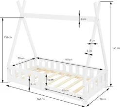 ML-Design Kinderbed Tipi 70x140 Cm Wit Met Uitvalbeveiliging En Lattenbodem, Gemaakt Van Grenen Hout, Indianenbed Van Massief Hout Voor Meisjes & Jongens, Huisbed Met Hek Kinderhuisje Jeugdbed -Winkel Voor Babyproducten 1200x1067 1