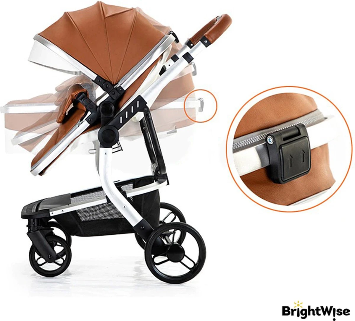 Merkloos BrightWise® Luxe Kinderwagen 3 In 1 Voldoet Aan Alle Europese Veiligheidscertificaten - Wandelwagen - Kinderwagen 3-in-1 Incl Autostoel - Kinderwagen Maxi Cosi – Buggy 3 In 1 - Newborn - Leer - Bruin 5 Merkloos BrightWise® Luxe Kinderwagen 3 In 1 Voldoet Aan Alle Europese Veiligheidscertificaten - Wandelwagen - Kinderwagen 3-in-1 Incl Autostoel - Kinderwagen Maxi Cosi – Buggy 3 In 1 - Newborn - Leer - Bruin - Afbeelding 3