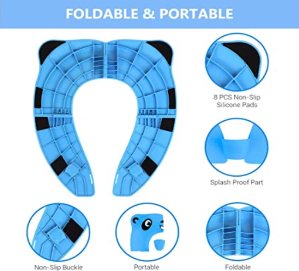 Merkloos WC Verkleiner Blauw Panda Ontwerp - Toilettrainer - Opvouwbare Toilet Zitje - Toiletbril Verkleiner - Kinder WC Bril 4 Merkloos WC Verkleiner Blauw Panda Ontwerp - Toilettrainer - Opvouwbare Toilet Zitje - Toiletbril Verkleiner - Kinder WC Bril - Afbeelding 2