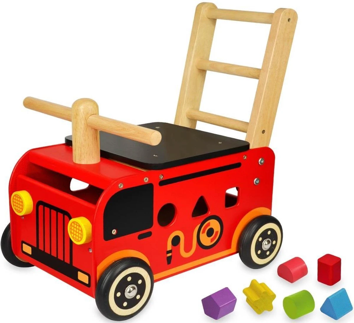 Houten Loopwagen Brandweer Met Blokken - I'm Toy 5 Houten Loopwagen Brandweer Met Blokken - I'm Toy - Afbeelding 3