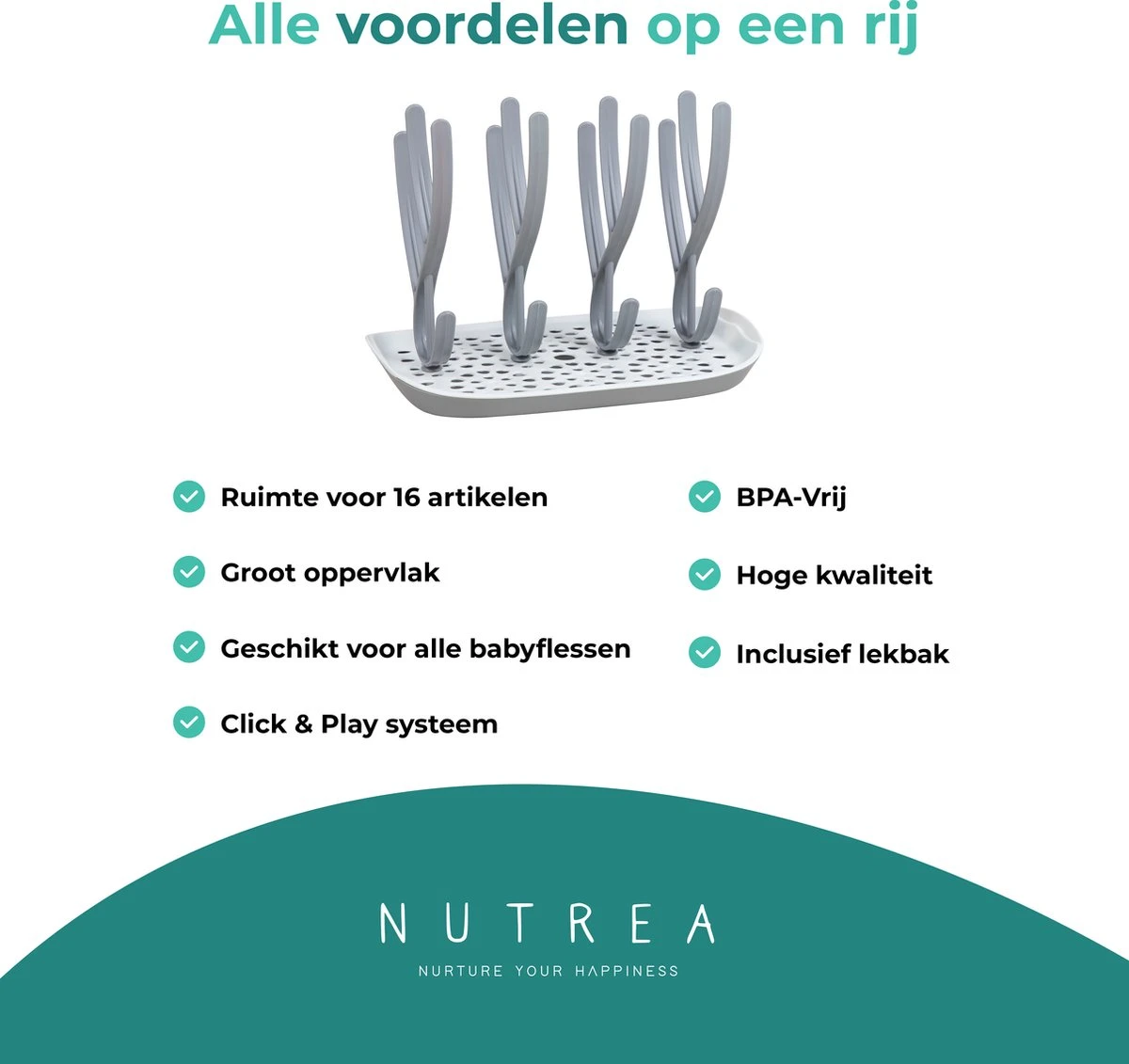 Nutrea EasyDry – Flessen Droogrek Baby – Afdruiprek Babyfles – Droogrek Voor Flessen – Inclusief Lekbak – Grijs/Wit 7 Nutrea EasyDry – Flessen Droogrek Baby – Afdruiprek Babyfles – Droogrek Voor Flessen – Inclusief Lekbak – Grijs/Wit - Afbeelding 5