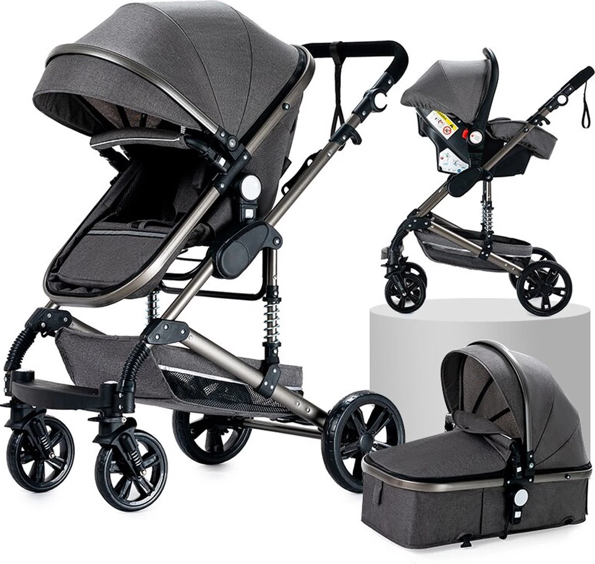 Luxe Kinderwagen 3 In 1 - Wandelwagen - Kinderwagen 3-in-1 Incl Autostoel - Kinderwagen Maxi Cosi – Buggy 3 In 1 - Newborn - Grijs 3 Luxe Kinderwagen 3 In 1 - Wandelwagen - Kinderwagen 3-in-1 Incl Autostoel - Kinderwagen Maxi Cosi – Buggy 3 In 1 - Newborn - Grijs