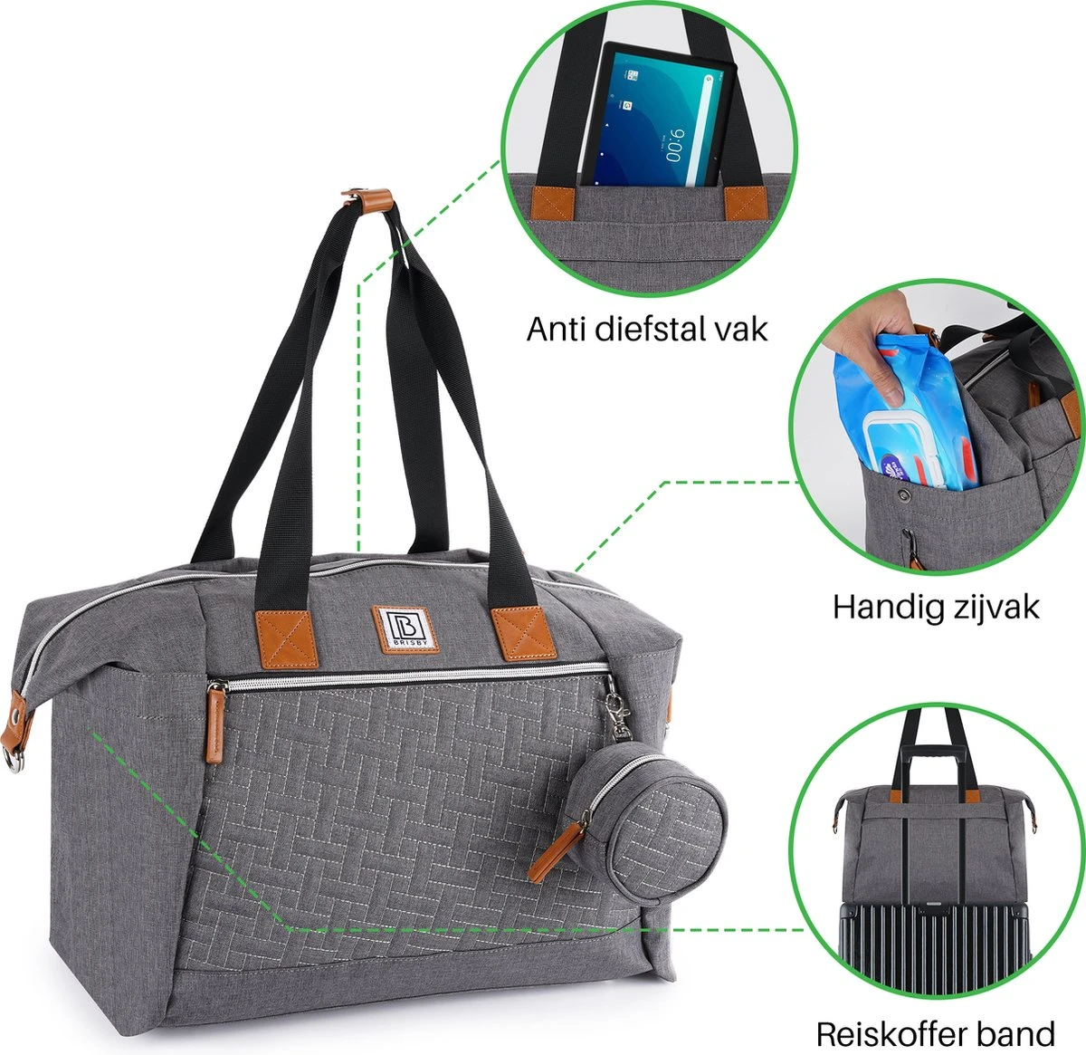 Brisby Slijtvaste Luiertas - Verzorgingstas Groot - Grijs - Inclusief Verschoonmatje - Isoleervakken - Fopspeen Houder - Makkelijk Te Bevestigen Aan De Kinderwagen 9 Brisby Slijtvaste Luiertas - Verzorgingstas Groot - Grijs - Inclusief Verschoonmatje - Isoleervakken - Fopspeen Houder - Makkelijk Te Bevestigen Aan De Kinderwagen - Afbeelding 7