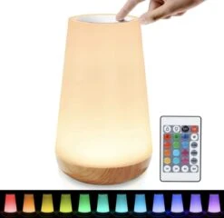 Merkloos USB Oplaadbaar Nachtlampje Met Afstandsbediening, Wit Warm Licht En 13 RGB Kleuren - Wake-up Light - Sfeerlamp - LED Verlichting - Leeslamp - Tafellamp - Bedlamp Voor Baby, Kinderen & Volwassenen - Dimbaar - Touch Control - 15CM