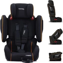 Hamilton By Yoop Cabrio Premium Opvouwbare Autostoel – Veilig, Comfortabel En Lichtgewicht Autozitje – Groep I, II, III Autostoeltje Voor 9 Maanden Tot 12 Jaar – Neon Oranje – ISOFIX Kliksysteem - 1e Opvouwbare Autostoel Ter Wereld