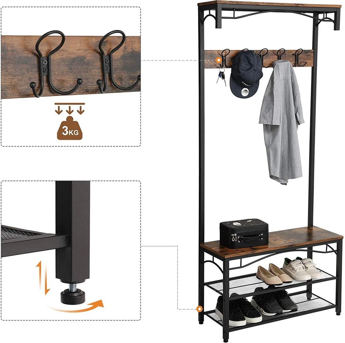 Merkloos Parya Home - Garderoberek Hoed En Kapstok, Zitbank / Hal Schoenenrek En Bank Met Planken, Hal Boom Met Haken, Metalen Frame Met Matte Afwerking, 80 X 32 X 178,5 Cm (L X B X H) 6 Merkloos Parya Home - Garderoberek Hoed En Kapstok, Zitbank / Hal Schoenenrek En Bank Met Planken, Hal Boom Met Haken, Metalen Frame Met Matte Afwerking, 80 X 32 X 178,5 Cm (L X B X H) - Afbeelding 4