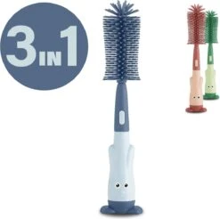 Baby Flessenborstel - Flessenreiniger - Flessenborstel Siliconen - Flesvoedingsaccessoires - BPA Vrij - Blauw - 3 In 1