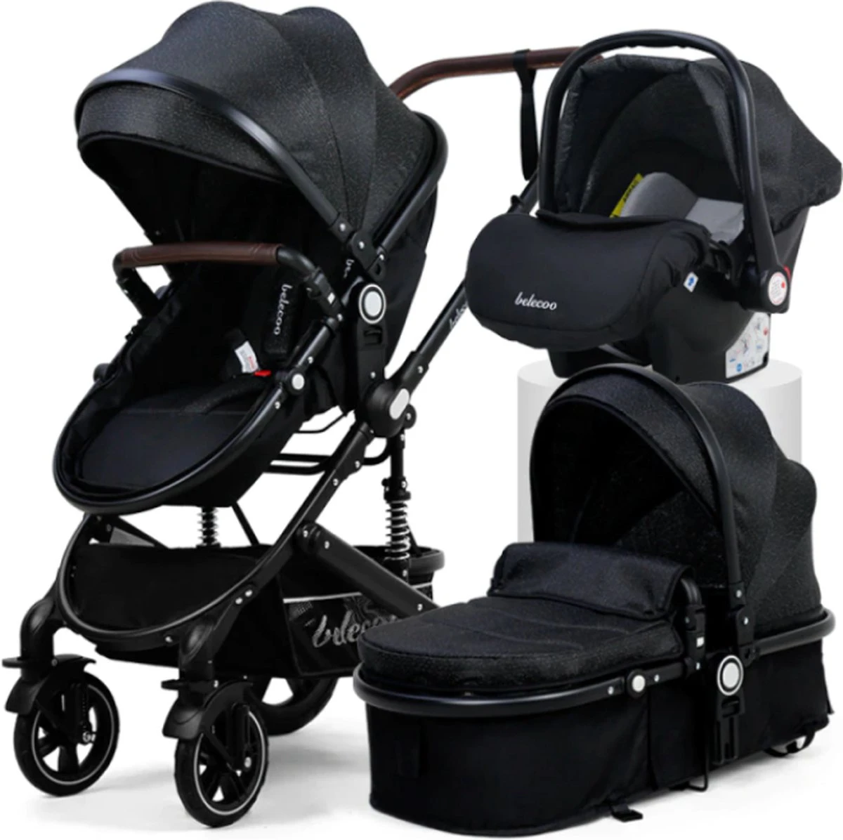 Belecoo - Luxe Kinderwagen - 3-in-1 Buggy - Opklapbare Wandelwagen - Autostoel - Wieg - Multifunctioneel - Zwart 3 Belecoo - Luxe Kinderwagen - 3-in-1 Buggy - Opklapbare Wandelwagen - Autostoel - Wieg - Multifunctioneel - Zwart