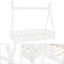 ML-Design Kinderbed Tipi 70x140 Cm Wit Met Uitvalbeveiliging En Lattenbodem, Gemaakt Van Grenen Hout, Indianenbed Van Massief Hout Voor Meisjes & Jongens, Huisbed Met Hek Kinderhuisje Jeugdbed -Winkel Voor Babyproducten 1200x1197 16