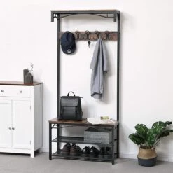 Merkloos Parya Home - Garderoberek Hoed En Kapstok, Zitbank / Hal Schoenenrek En Bank Met Planken, Hal Boom Met Haken, Metalen Frame Met Matte Afwerking, 80 X 32 X 178,5 Cm (L X B X H)