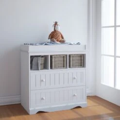 GoodVibes - Baby Commode Met 2 Ruime Lades En 3 Compartimenten - 50 X 93.5 X 88 Cm (DxBxH) - Wit -Winkel Voor Babyproducten 1200x1200 1083