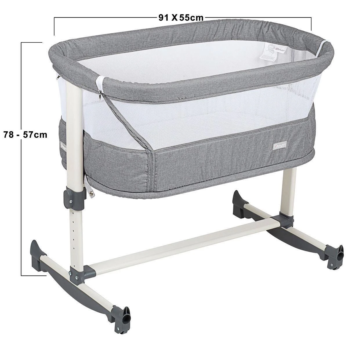 BabyGO Co Sleeper Wieg Met Schommelfuntie Vivaldi Grey 9 BabyGO Co Sleeper Wieg Met Schommelfuntie Vivaldi Grey - Afbeelding 7