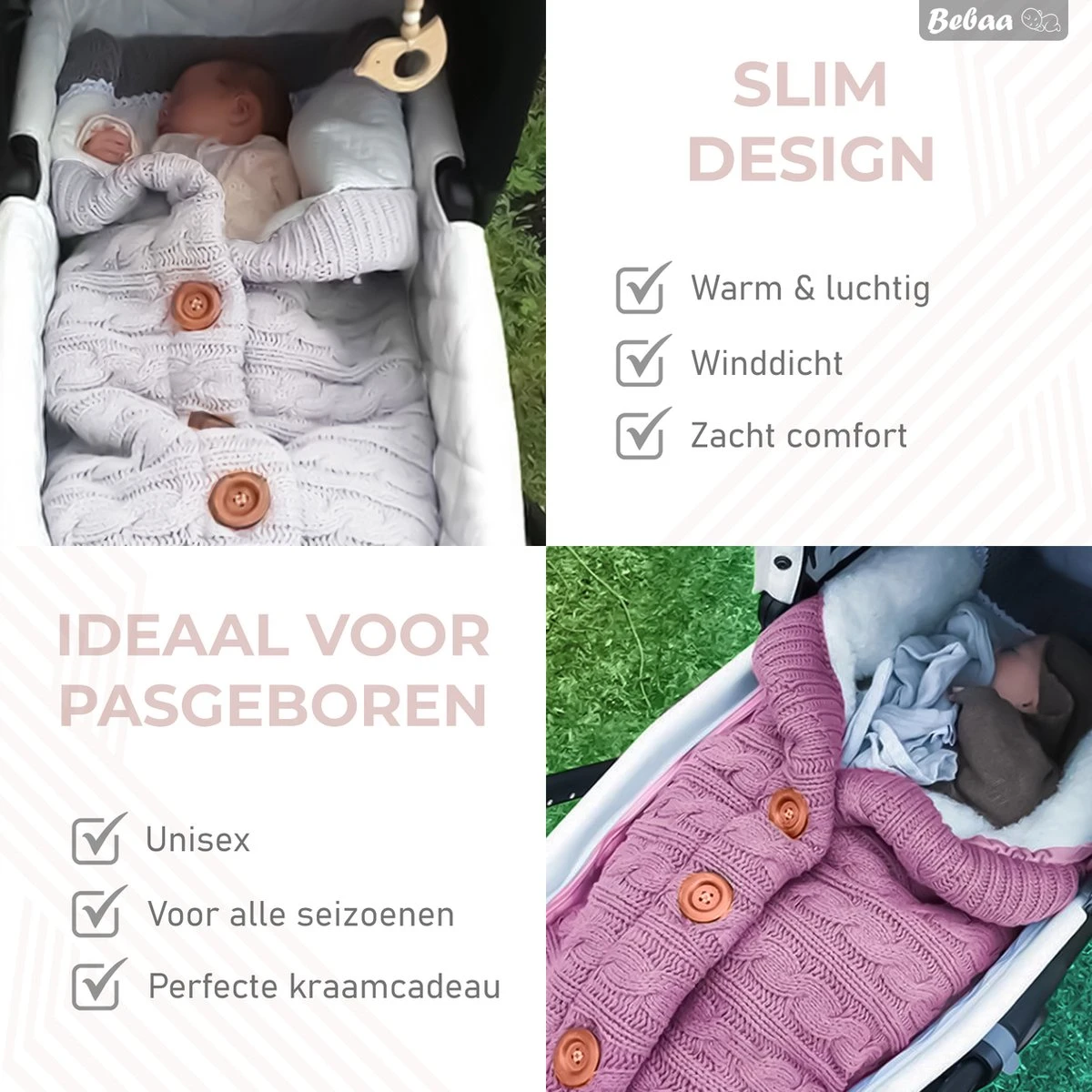 Bebaa® Babyslaapzak Voor Buggy/Kinderwagen 68cm - Babynestje - 0-6 Maanden - Kraamcadeau Voor Newborn - Wit 4 Bebaa® Babyslaapzak Voor Buggy/Kinderwagen 68cm - Babynestje - 0-6 Maanden - Kraamcadeau Voor Newborn - Wit - Afbeelding 2