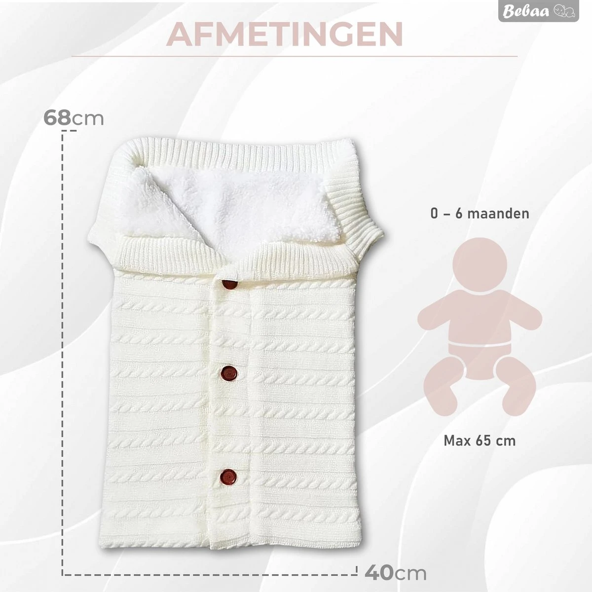 Bebaa® Babyslaapzak Voor Buggy/Kinderwagen 68cm - Babynestje - 0-6 Maanden - Kraamcadeau Voor Newborn - Wit 6 Bebaa® Babyslaapzak Voor Buggy/Kinderwagen 68cm - Babynestje - 0-6 Maanden - Kraamcadeau Voor Newborn - Wit - Afbeelding 4