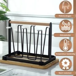 Flessenrek - Droogrek Babyfles - Flessen Rek Baby - Flessendroogrek - Afdruiprek - Afwasrek - Flessenrekje - Lekbak - Égouttoir - Zwart Met Houten Handvat - Vetalo -Winkel Voor Babyproducten 1200x1200 1691