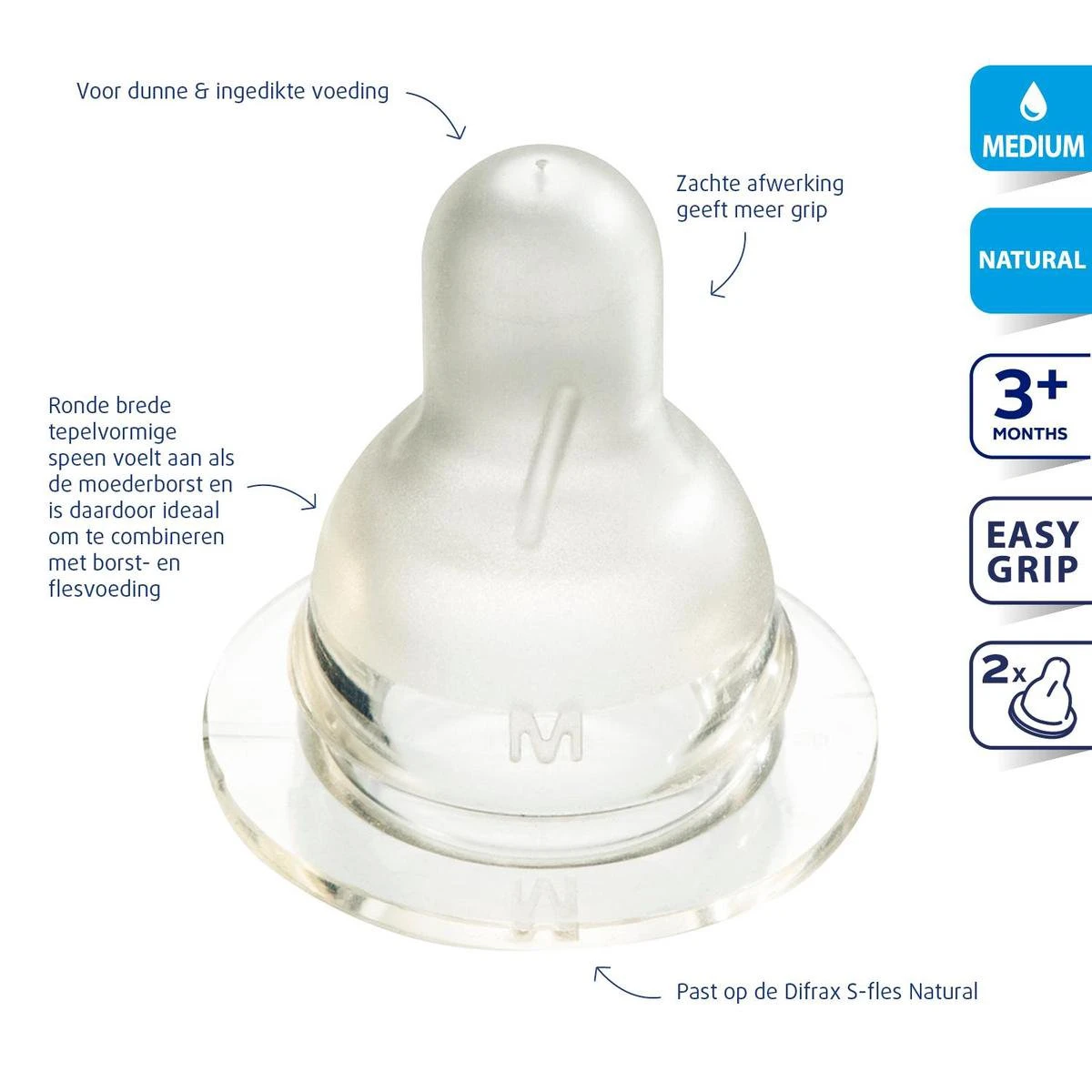 Difrax Flessenspeen Natural - Medium - 4 Stuks 4 Difrax Flessenspeen Natural - Medium - 4 Stuks - Afbeelding 2