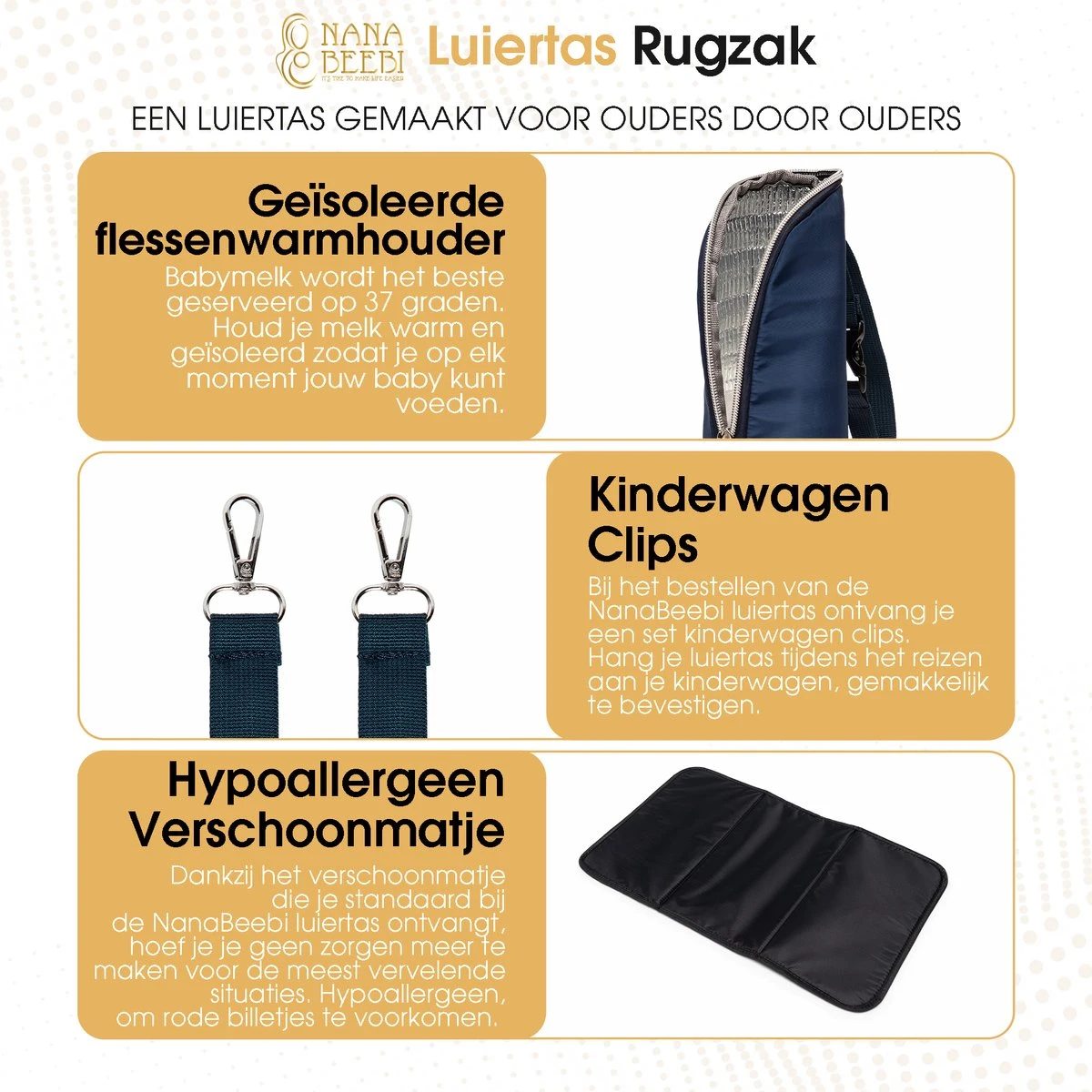 NanaBeebi Luiertas - Rugzak - Met Isoleervak - Blauw- Inclusief Flessenwarmhouder En Kinderwagenhaken 5 NanaBeebi Luiertas - Rugzak - Met Isoleervak - Blauw- Inclusief Flessenwarmhouder En Kinderwagenhaken - Afbeelding 3