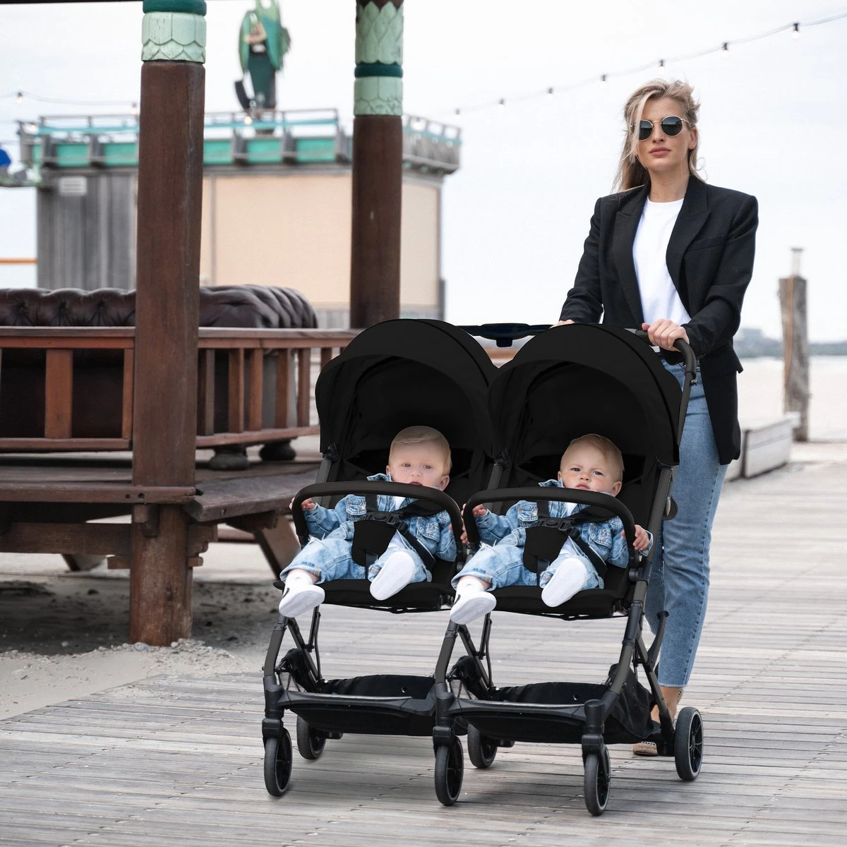 Deryan Luxe Rolo X2 Dubbele Buggy - Duo Buggy - Zwart 16 Deryan Luxe Rolo X2 Dubbele Buggy - Duo Buggy - Zwart - Afbeelding 14