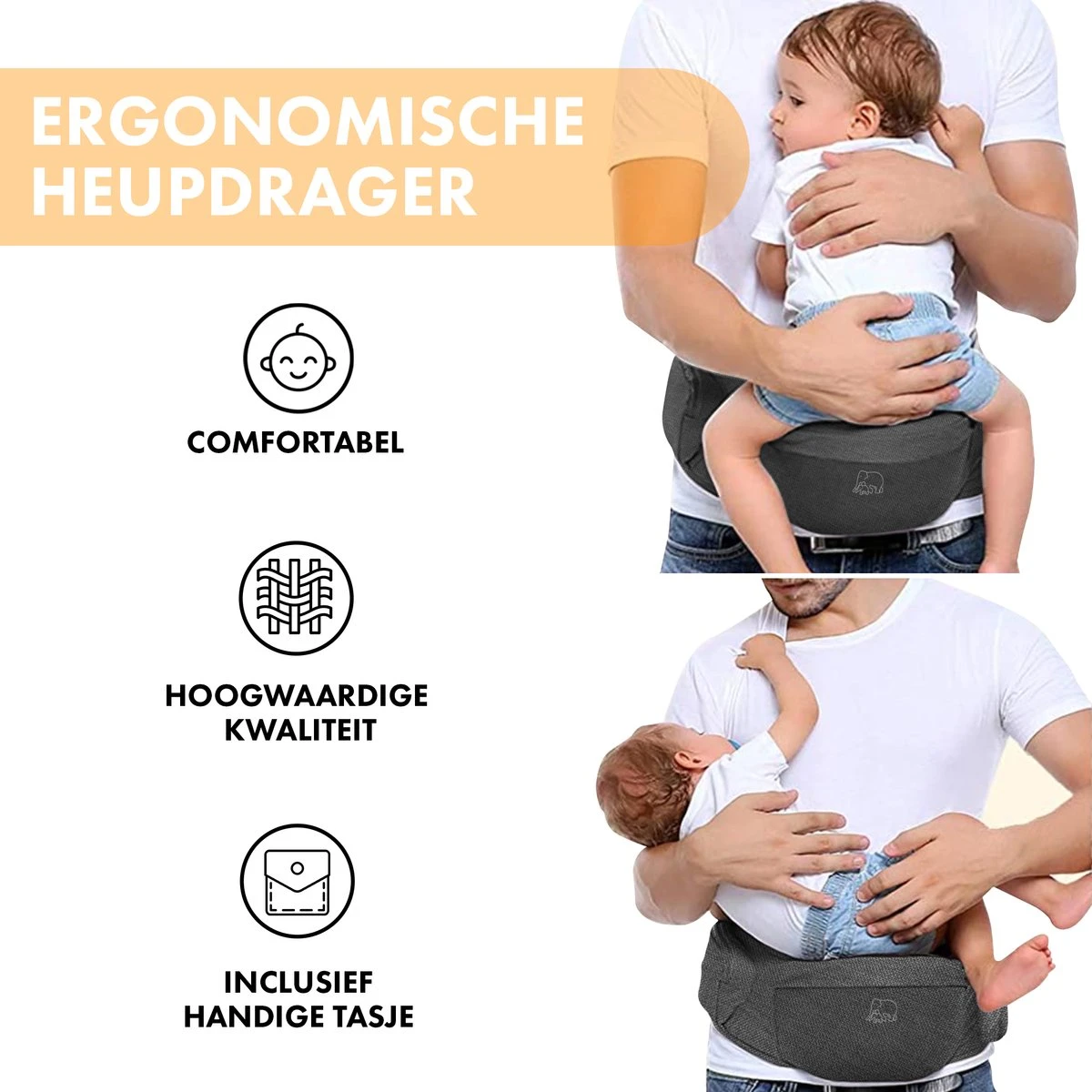 Deryan Pack Basic Luxe Heupdrager - Baby En Peuter Heupzitje - Draagzak Grijs 6 Deryan Pack Basic Luxe Heupdrager - Baby En Peuter Heupzitje - Draagzak Grijs - Afbeelding 4