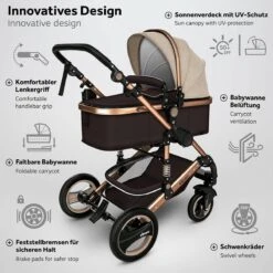 KIDUKU- 3 In 1 Combi-kinderwagen- Bruin/goud- Buggy Incl. Autostoeltje-regenhoes- Inklapbaar -Winkel Voor Babyproducten 1200x1200 2843