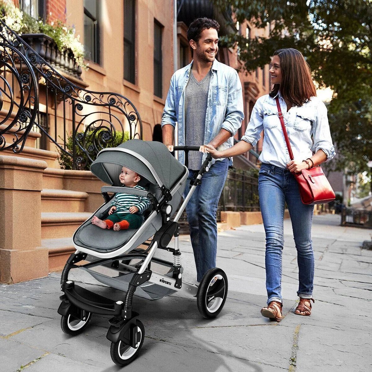 KIDUKU- 3 In 1 Combi-kinderwagen- Grijs/zilver- Buggy Incl. Autostoeltje-regenhoes- Inklapbaar 7 KIDUKU- 3 In 1 Combi-kinderwagen- Grijs/zilver- Buggy Incl. Autostoeltje-regenhoes- Inklapbaar - Afbeelding 5