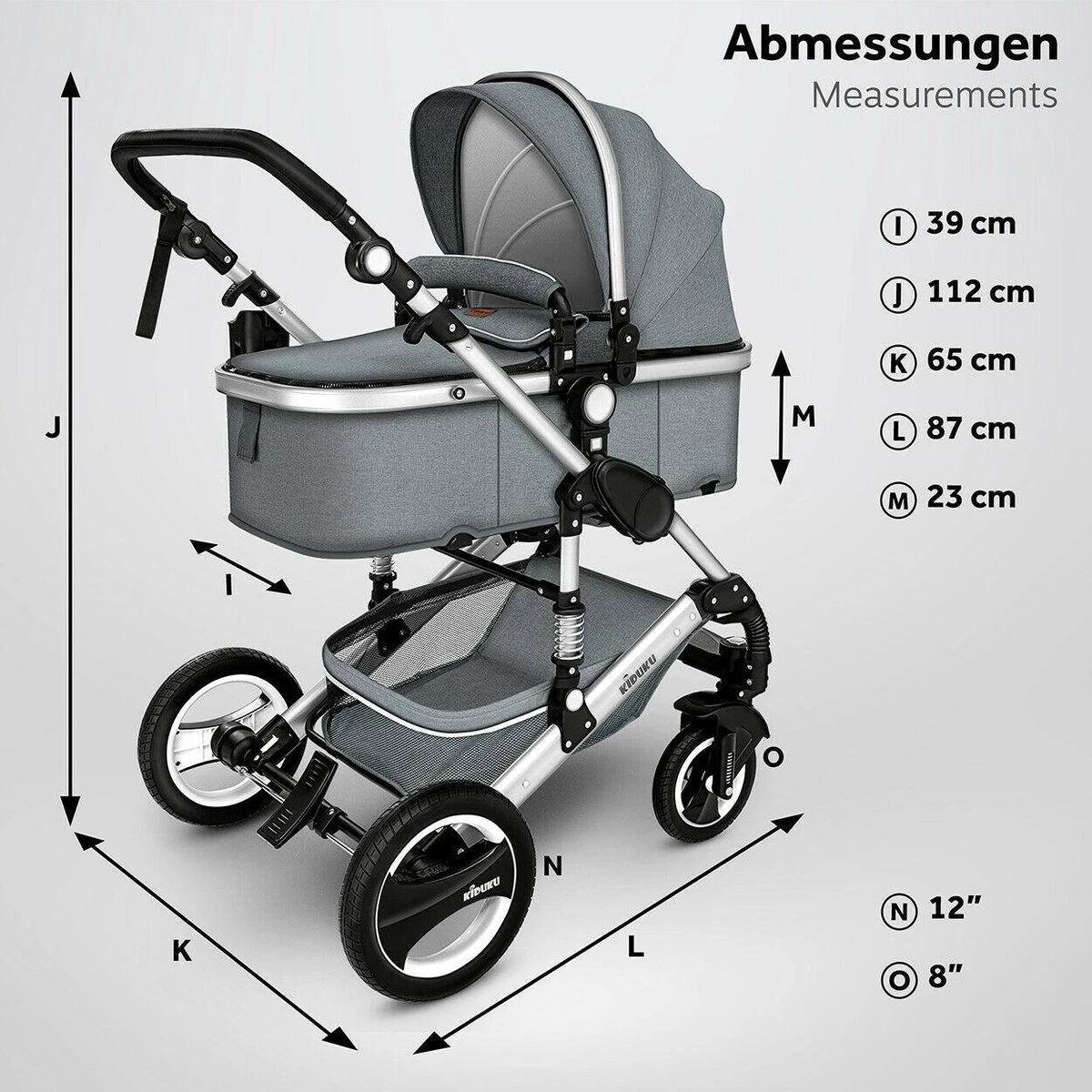 KIDUKU- 3 In 1 Combi-kinderwagen- Grijs/zilver- Buggy Incl. Autostoeltje-regenhoes- Inklapbaar 8 KIDUKU- 3 In 1 Combi-kinderwagen- Grijs/zilver- Buggy Incl. Autostoeltje-regenhoes- Inklapbaar - Afbeelding 6