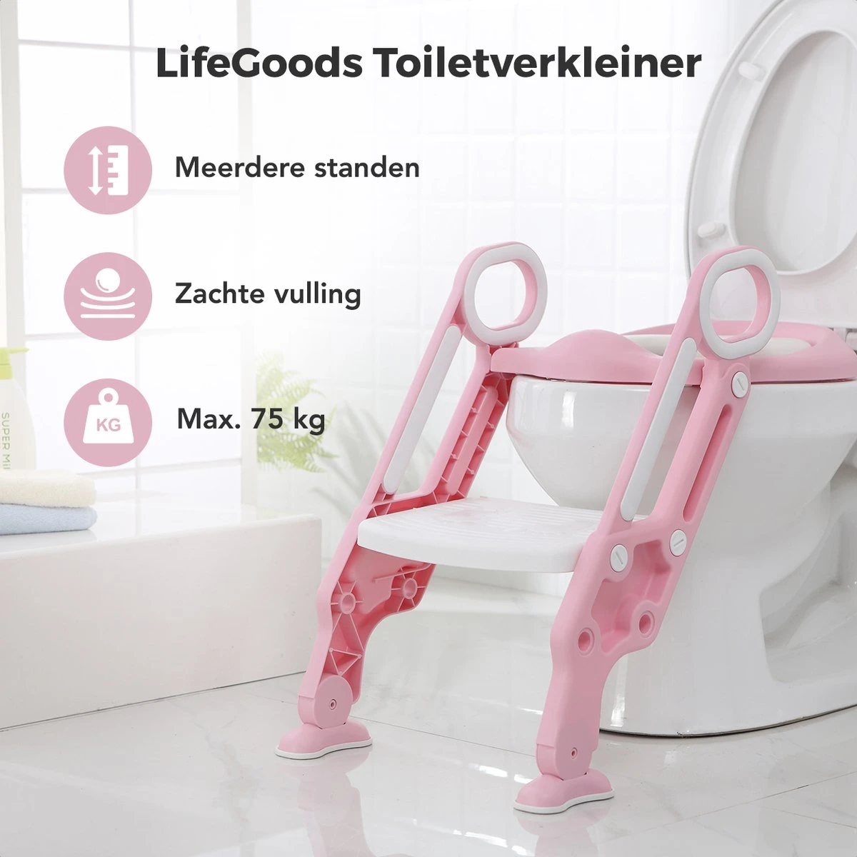 LifeGoods WC Verkleiner Met Trapje - Trainer Met Opstapje - 2 Tot 7 Jaar - Roze/Wit 4 LifeGoods WC Verkleiner Met Trapje - Trainer Met Opstapje - 2 Tot 7 Jaar - Roze/Wit - Afbeelding 2