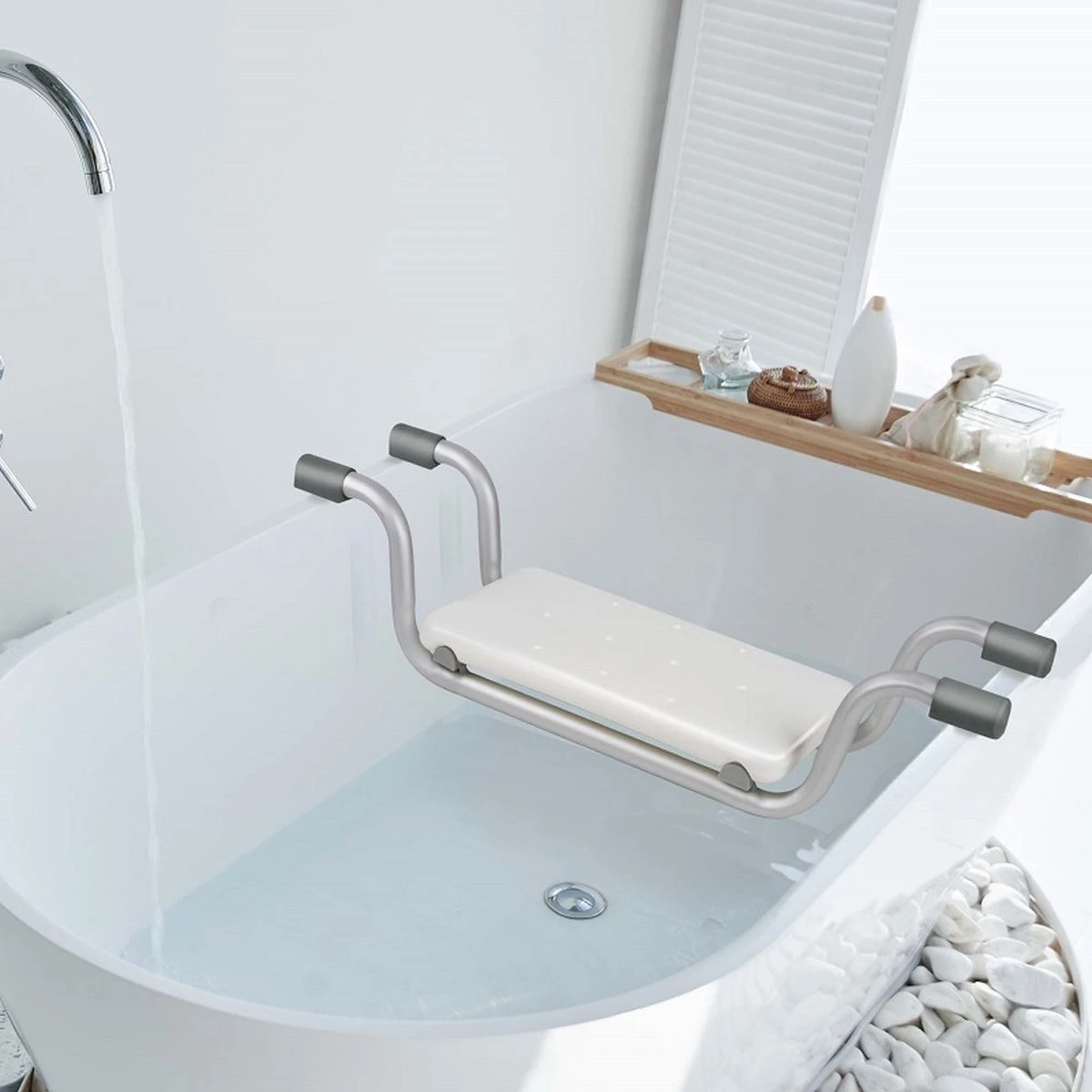 Vivamore Badzitje - Badstoeltje Tot Max. 150 KG - 74 X 23 X 18 CM - Badkruk - Anti-Slip Poten - Stevig Frame - Wit 14 Vivamore Badzitje - Badstoeltje Tot Max. 150 KG - 74 X 23 X 18 CM - Badkruk - Anti-Slip Poten - Stevig Frame - Wit - Afbeelding 12