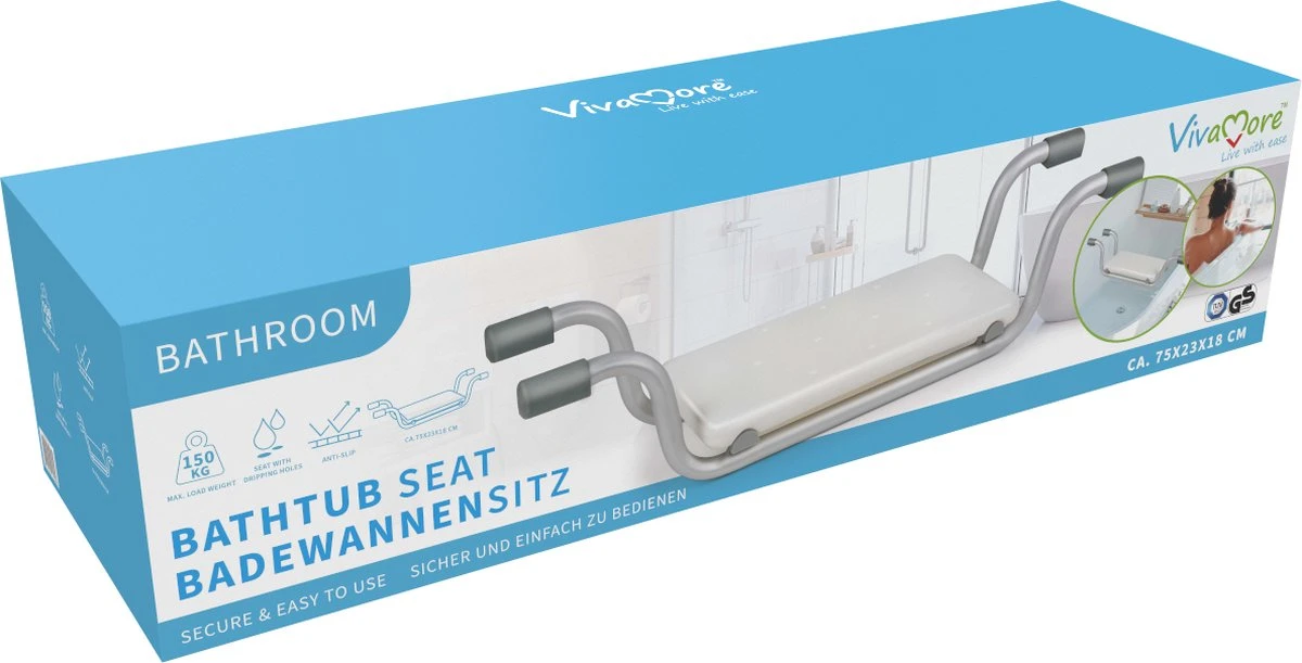 Vivamore Badzitje - Badstoeltje Tot Max. 150 KG - 74 X 23 X 18 CM - Badkruk - Anti-Slip Poten - Stevig Frame - Wit 11 Vivamore Badzitje - Badstoeltje Tot Max. 150 KG - 74 X 23 X 18 CM - Badkruk - Anti-Slip Poten - Stevig Frame - Wit - Afbeelding 9