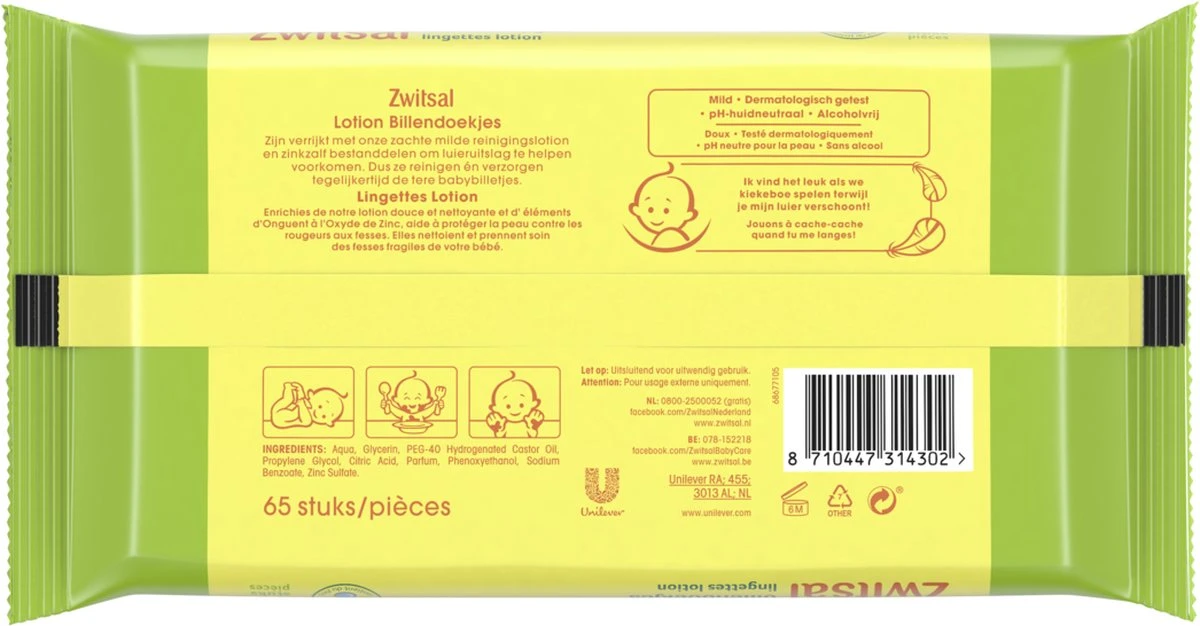 Zwitsal Lotion Billendoekjes Alcoholvrij - 1755 Doekjes - Voordeelverpakking 4 Zwitsal Lotion Billendoekjes Alcoholvrij - 1755 Doekjes - Voordeelverpakking - Afbeelding 2