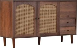 Merax Sideboard Houten Commode - Dressoir Met Rotan Deuren - Bruin