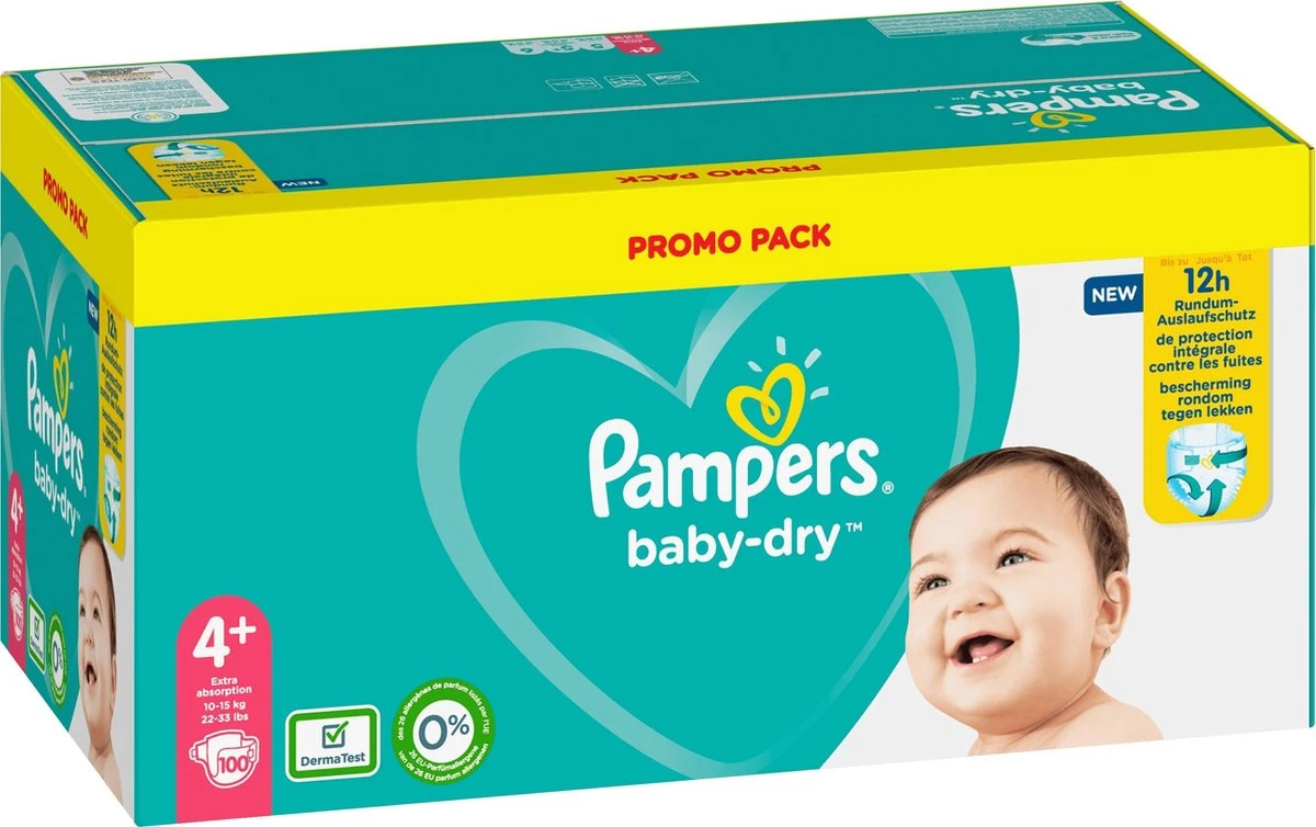 Pampers® Pampers - Baby Dry - Maat 4+ - Mega Pack - 100 Luiers 8 Pampers® Pampers - Baby Dry - Maat 4+ - Mega Pack - 100 Luiers - Afbeelding 6