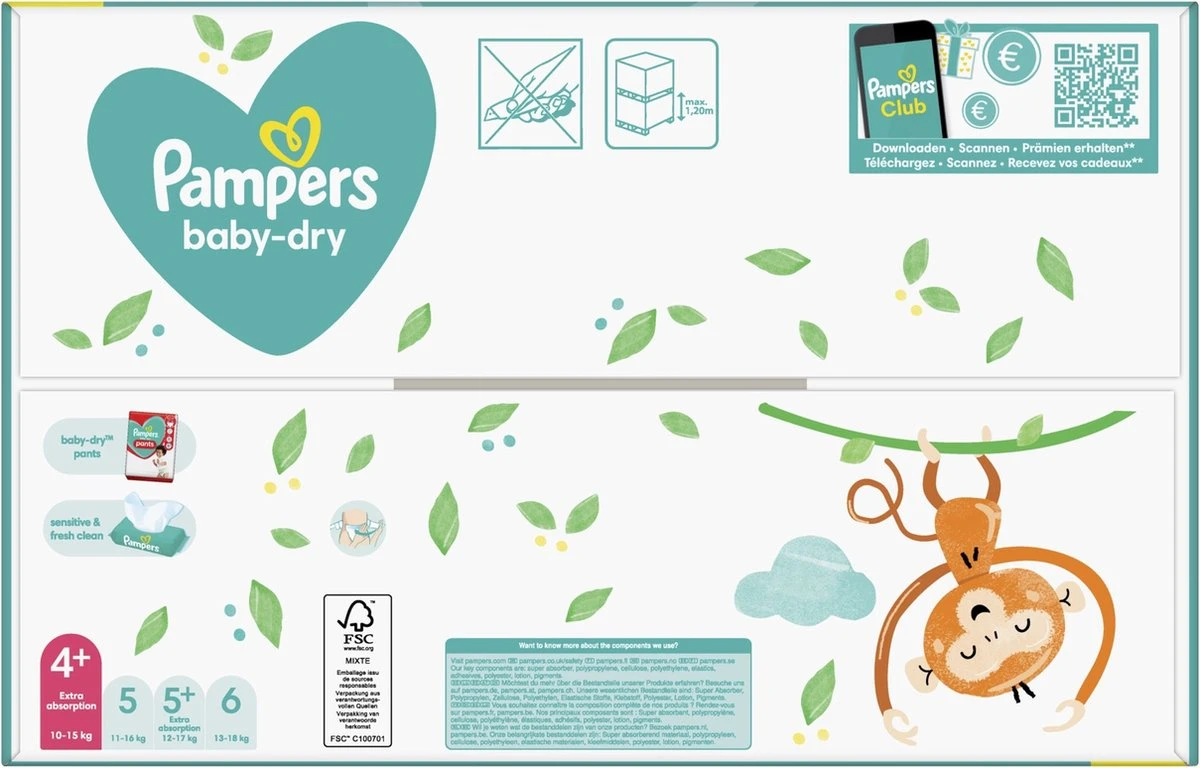 Pampers® Pampers - Baby Dry - Maat 4+ - Mega Pack - 100 Luiers 12 Pampers® Pampers - Baby Dry - Maat 4+ - Mega Pack - 100 Luiers - Afbeelding 10