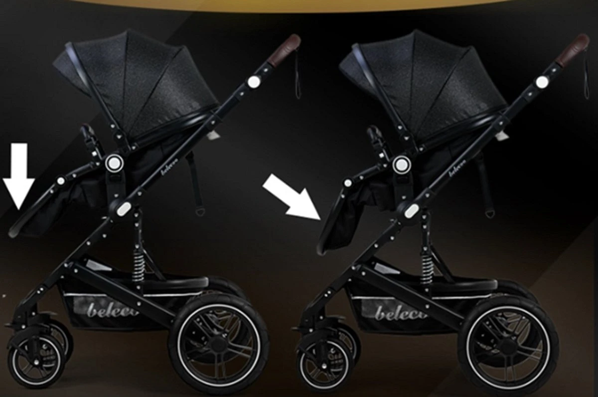 Belecoo - Luxe Kinderwagen - 3-in-1 Buggy - Opklapbare Wandelwagen - Autostoel - Wieg - Multifunctioneel - Zwart 10 Belecoo - Luxe Kinderwagen - 3-in-1 Buggy - Opklapbare Wandelwagen - Autostoel - Wieg - Multifunctioneel - Zwart - Afbeelding 8