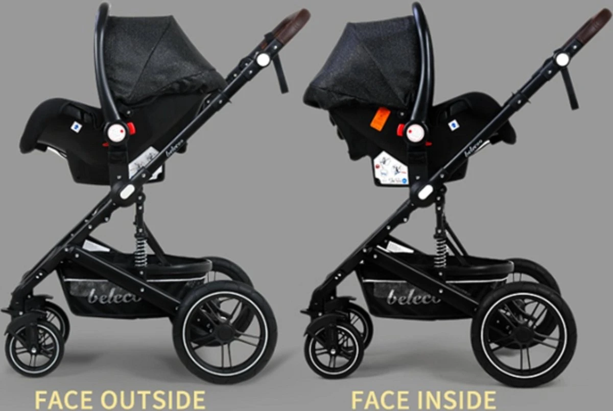 Belecoo - Luxe Kinderwagen - 3-in-1 Buggy - Opklapbare Wandelwagen - Autostoel - Wieg - Multifunctioneel - Zwart 4 Belecoo - Luxe Kinderwagen - 3-in-1 Buggy - Opklapbare Wandelwagen - Autostoel - Wieg - Multifunctioneel - Zwart - Afbeelding 2