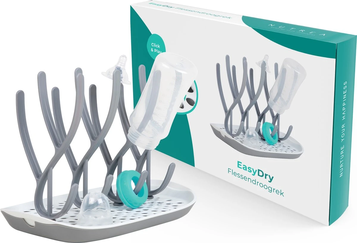 Nutrea EasyDry – Flessen Droogrek Baby – Afdruiprek Babyfles – Droogrek Voor Flessen – Inclusief Lekbak – Grijs/Wit 3 Nutrea EasyDry – Flessen Droogrek Baby – Afdruiprek Babyfles – Droogrek Voor Flessen – Inclusief Lekbak – Grijs/Wit