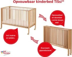 TiSsi® Peuterbed | Babybed Inklapbaar Hout Kleur Blanke Lak| Ledikant |houten Ledikantje | Kinderbed Opvouwbaar | Baby Bed Met Matras Opvouwbaar | Vouwbed | Inklapbare Kinderbed | Wieg | Kinderkamer | Kinderopvang