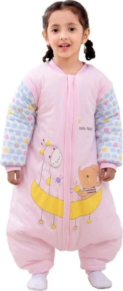 Deryan Baby Winterslaapzak Met Afritsbare Mouw 75cm - Roze - Giraf/Olifant